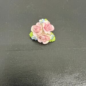 Vintage English China Jewelry Hand Painted Porcelain COALPORT Pink Rose Brooch